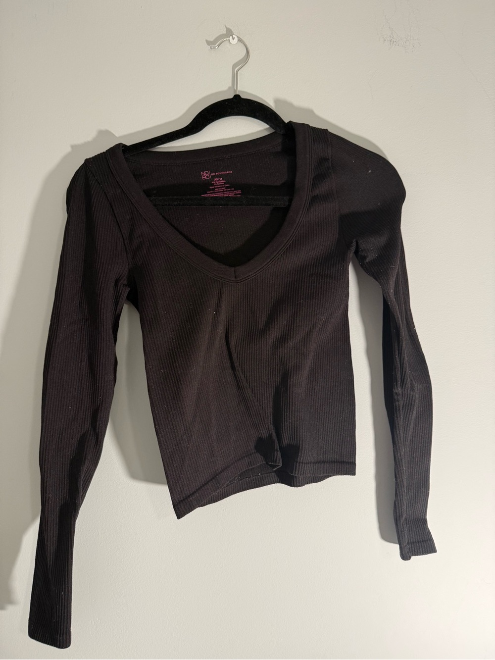 No Boundaries Long Sleeve V-Neck Ribbed Top - Black